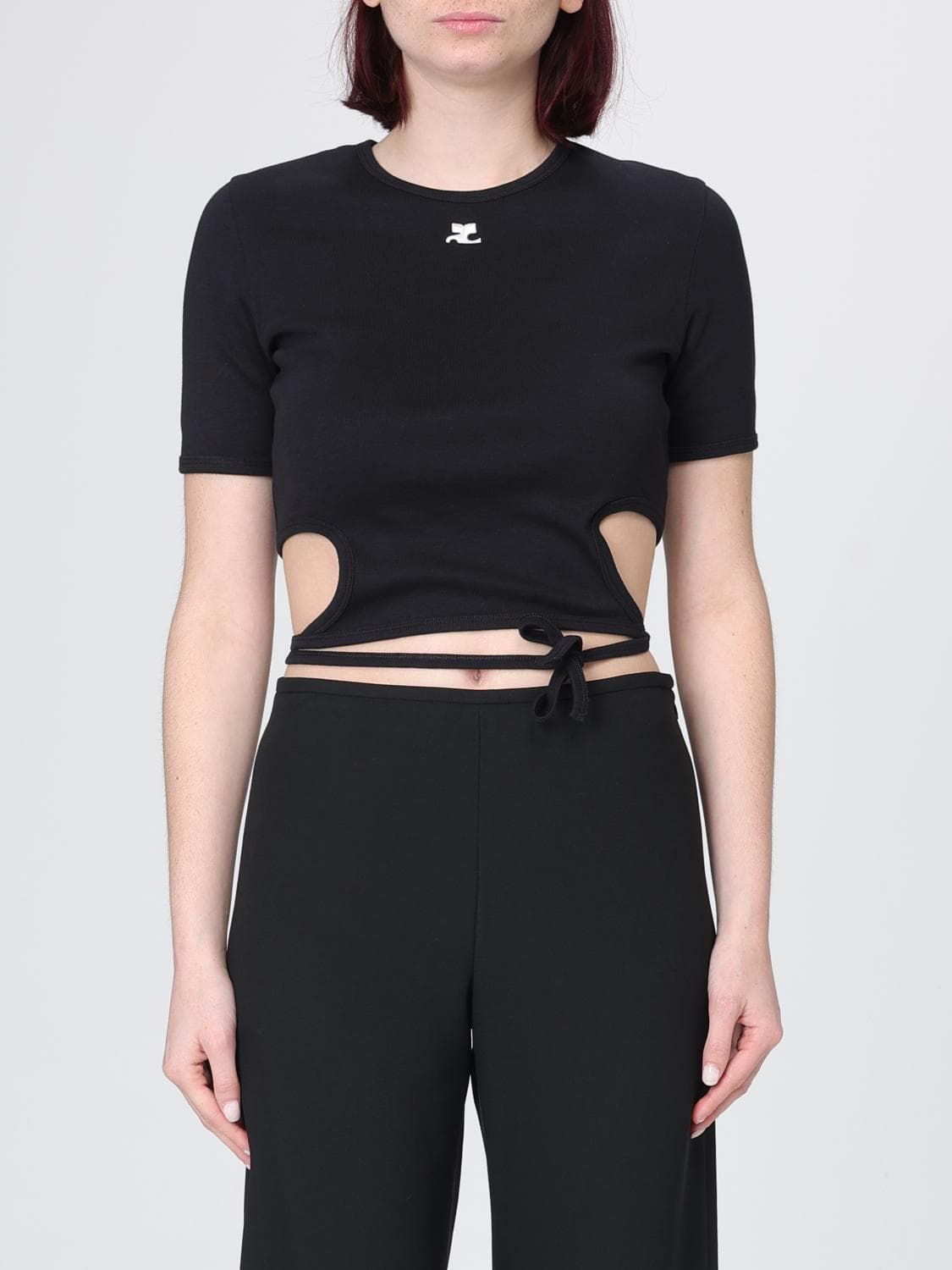 Courrèges Cotton Crop T-Shirts with Logo