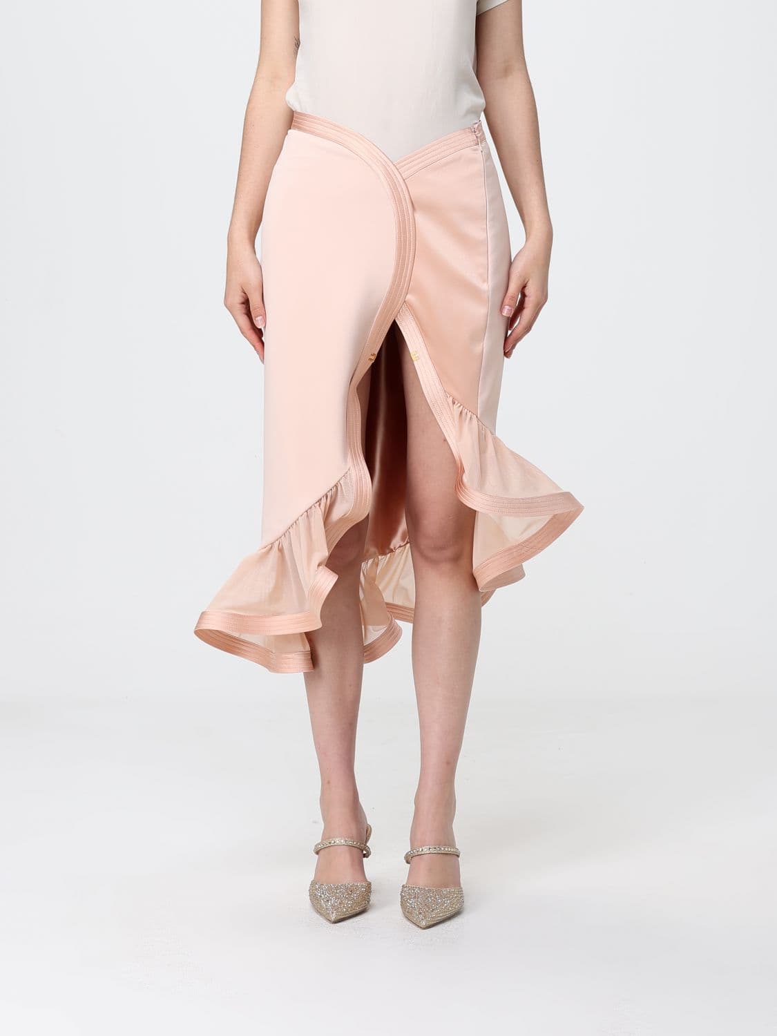 Elisabetta Franchi Crêpe And Satin Skirt With Ruffle · 42
