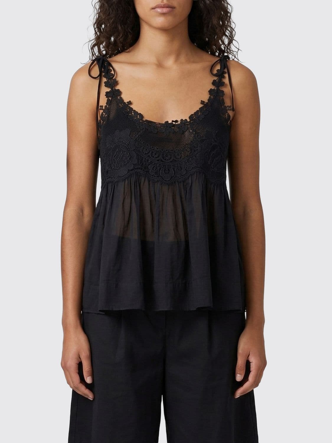 Twinset Cotton Top with Lace Inserts