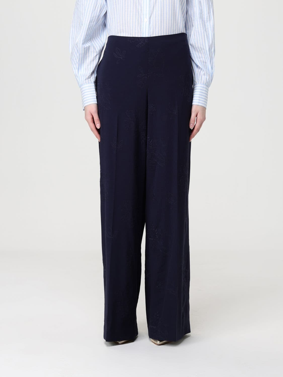 Twinset Embroidered Viscose Blend Palazzo Pants