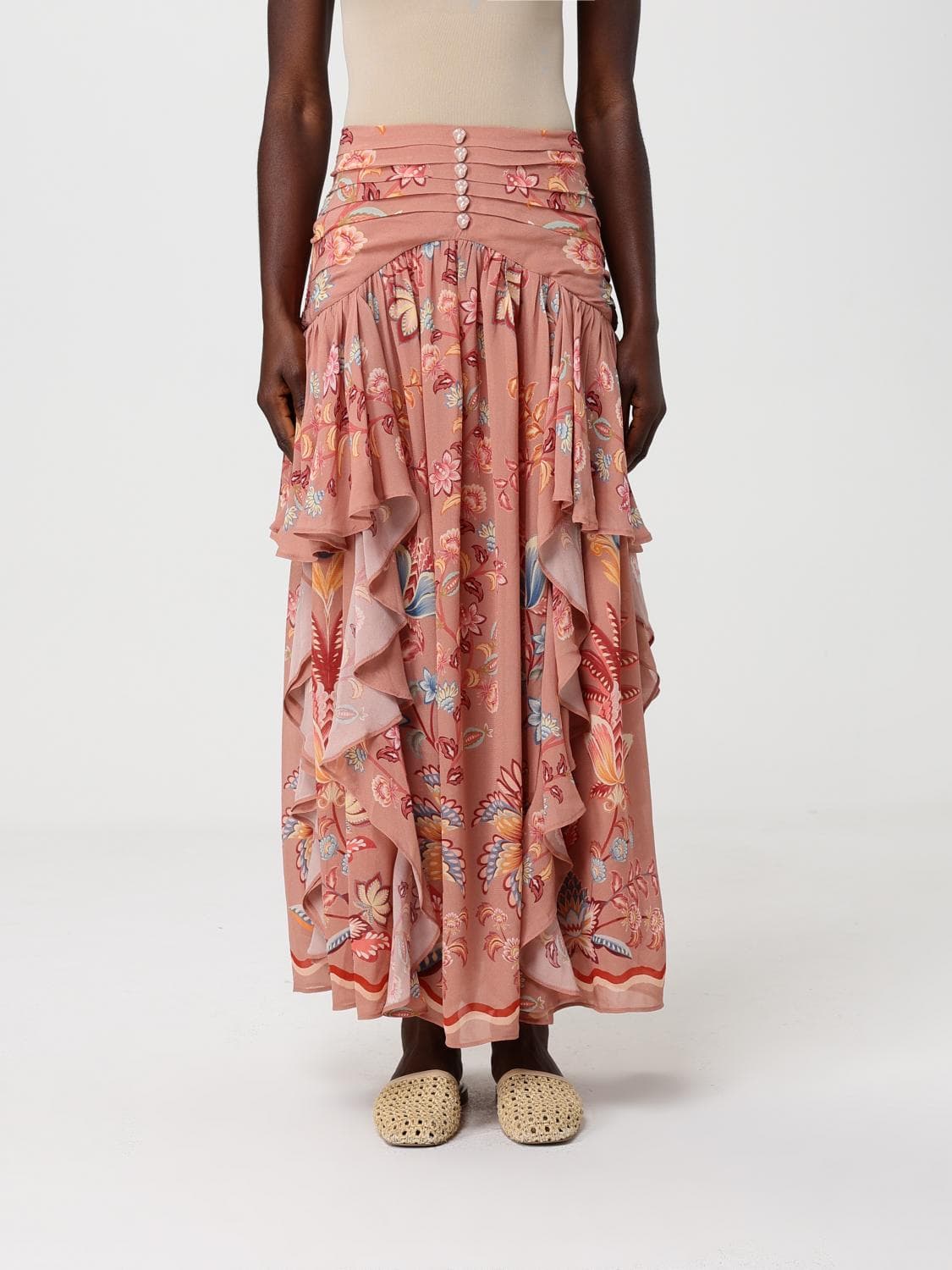Farm Rio Floral Print Viscose Long Skirt · XS