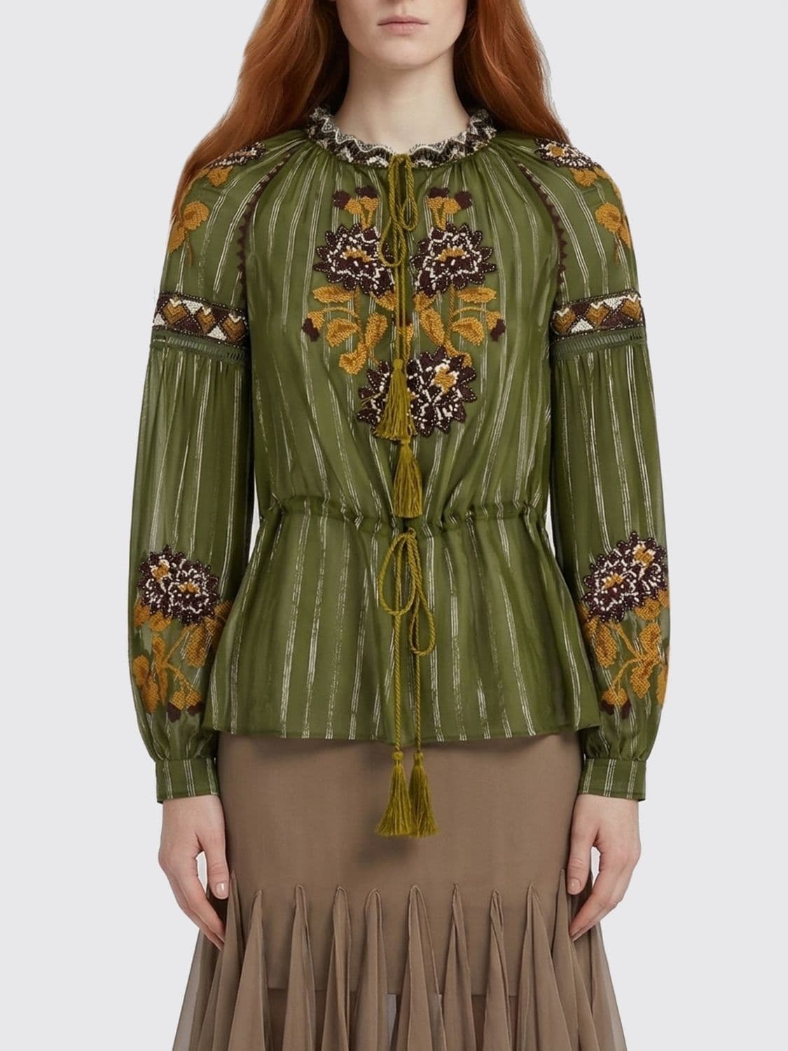 Valentino Silk Blouse with Lurex Thread Embroidery