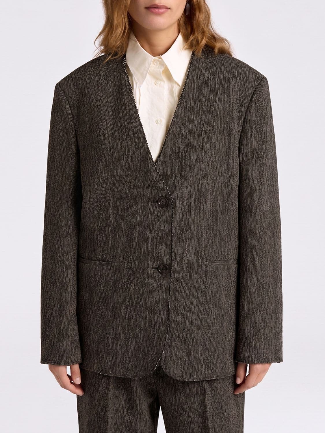 Momonì Asymmetric Cotton and Linen Blend Blazer
