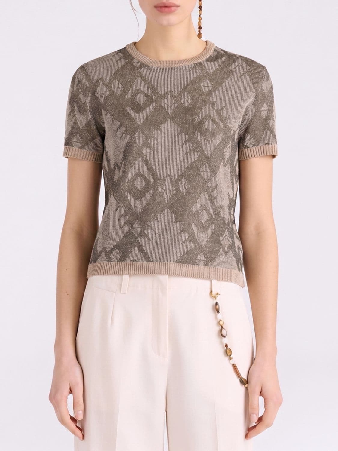 Momonì Jacquard Viscose Blend Crew Neck Sweater
