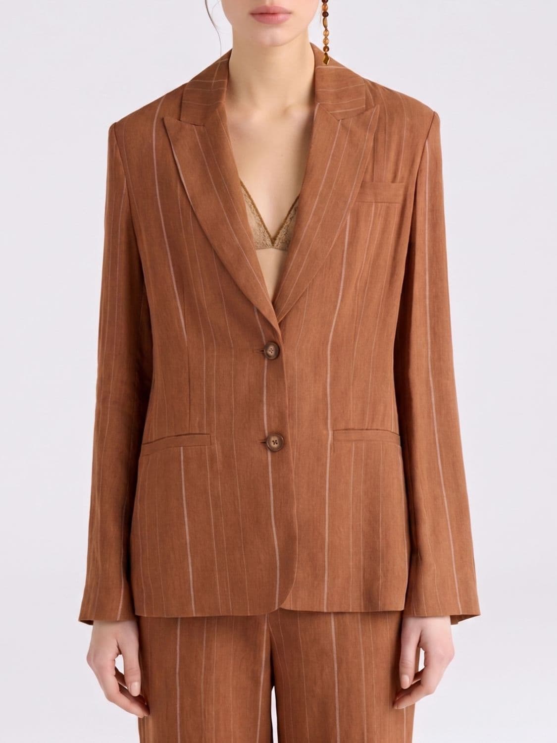 Momonì Pinstriped Linen Blend Single-Breasted Blazer