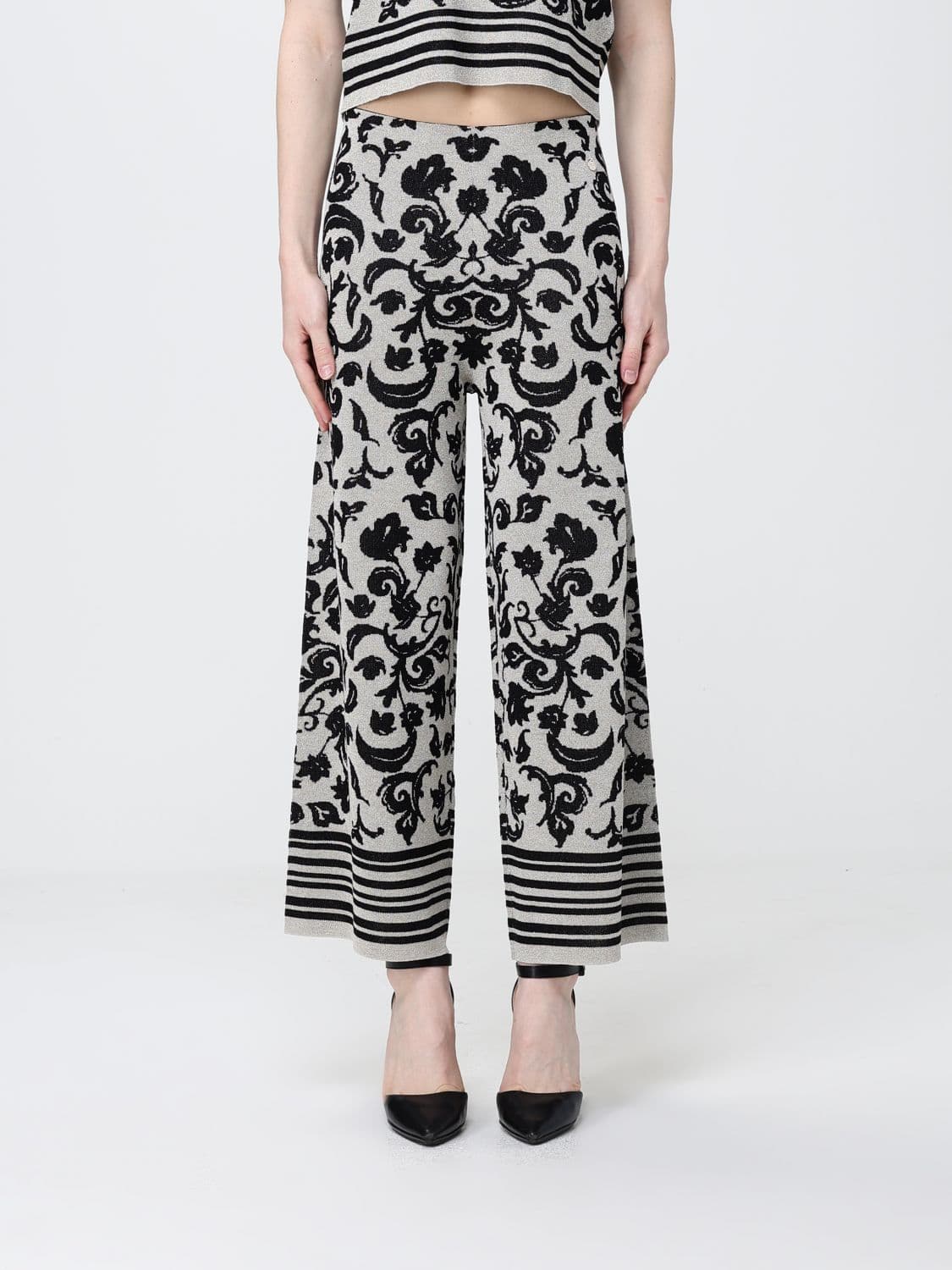 Liu Jo Cropped Viscose Blend Trousers with Liberty Motif by