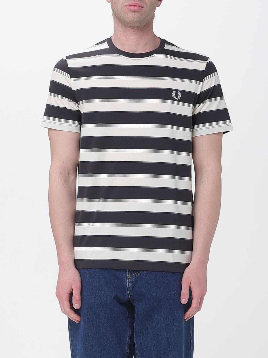 Fred Perry Striped Cotton T-Shirt with Logo
