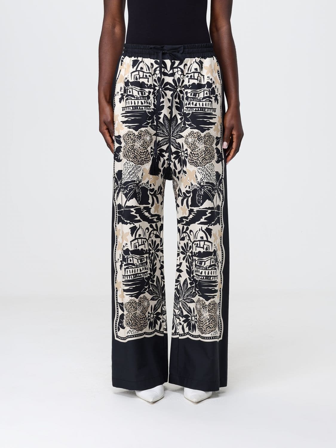 Ermanno Firenze Printed Satin Palazzo Pants
