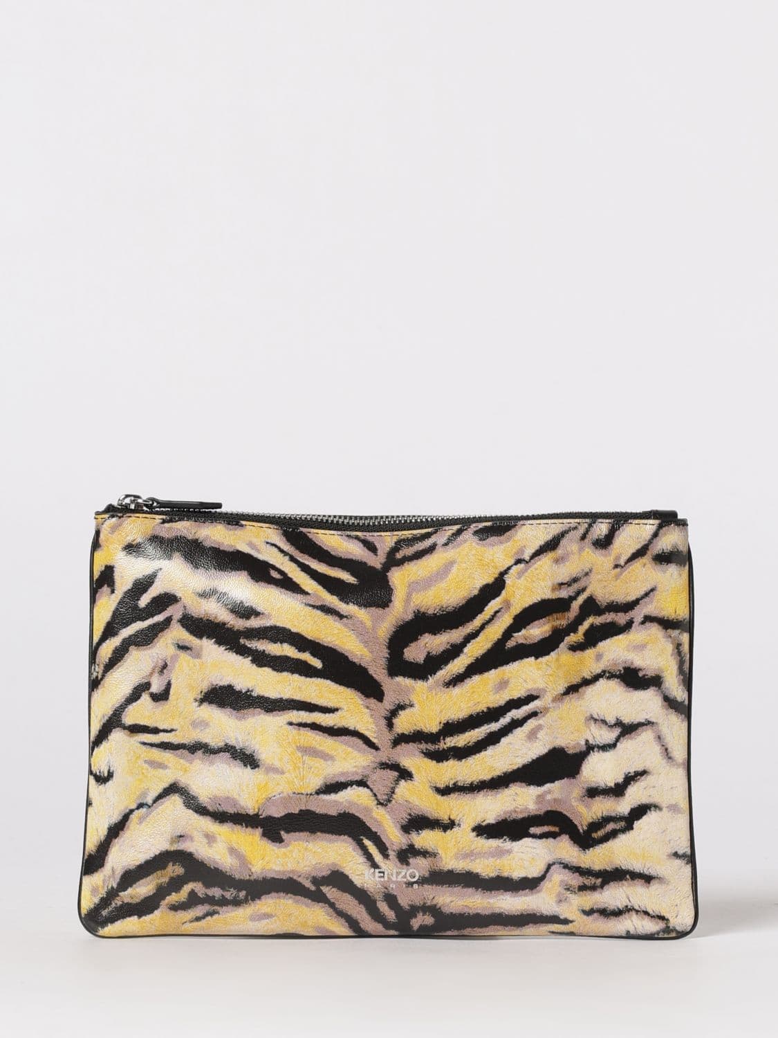 Kenzo Tiger Animal Print Leather Clutch · OS