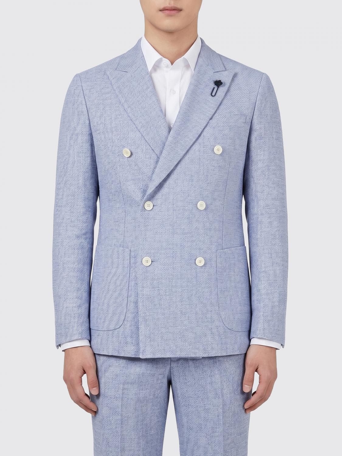 Lardini Double-Breasted Jacket in Virgin Wool and Linen