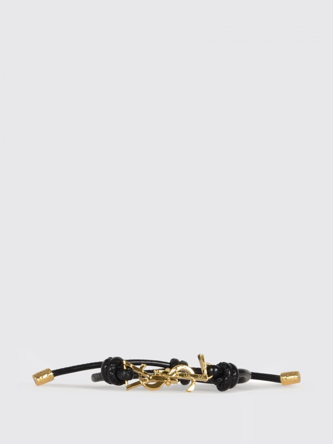 Saint Laurent Cassandre Leather And Brass Bracelet