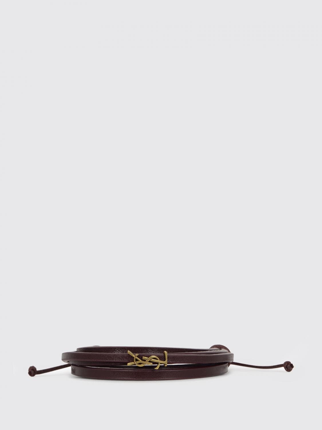 Saint Laurent Cassandre Leather and Brass Bracelet