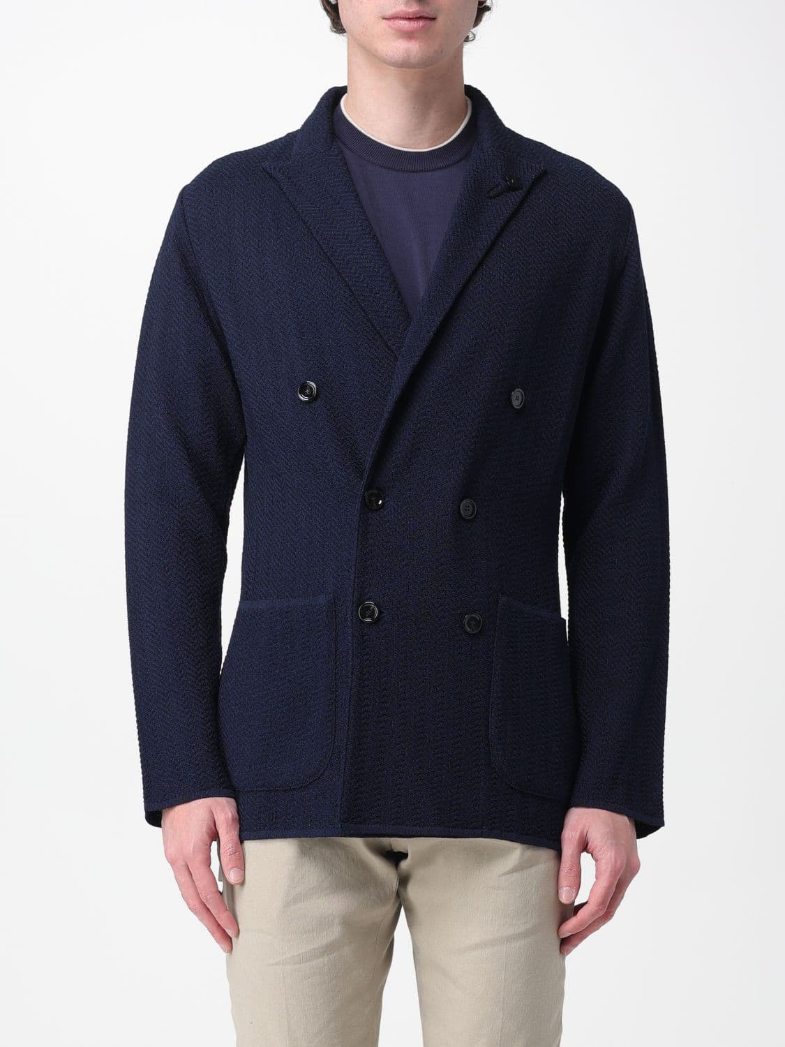 Lardini Double-Breasted Blazer in Cotton and Viscose