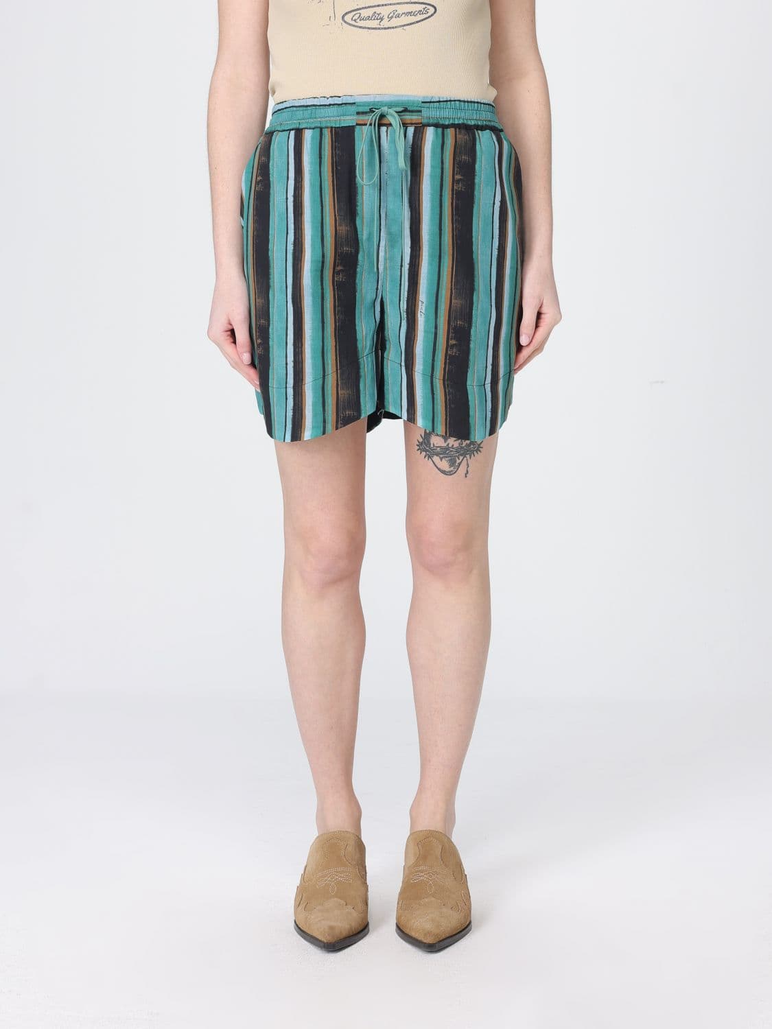 Pinko Striped Viscose and Virgin Wool Shorts · S