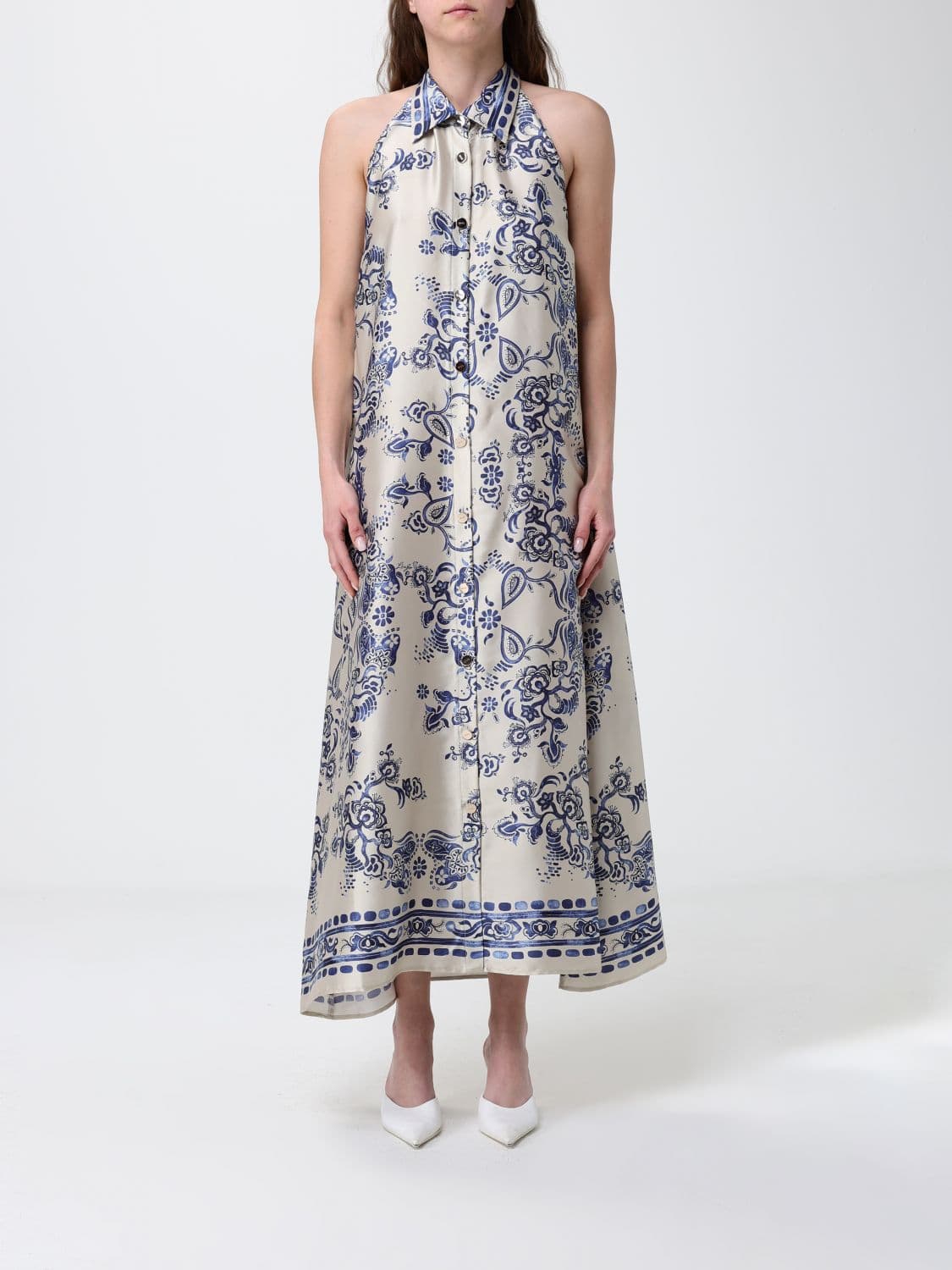 Liu Jo Satin Shirt Dress With Ethnic Print · 40