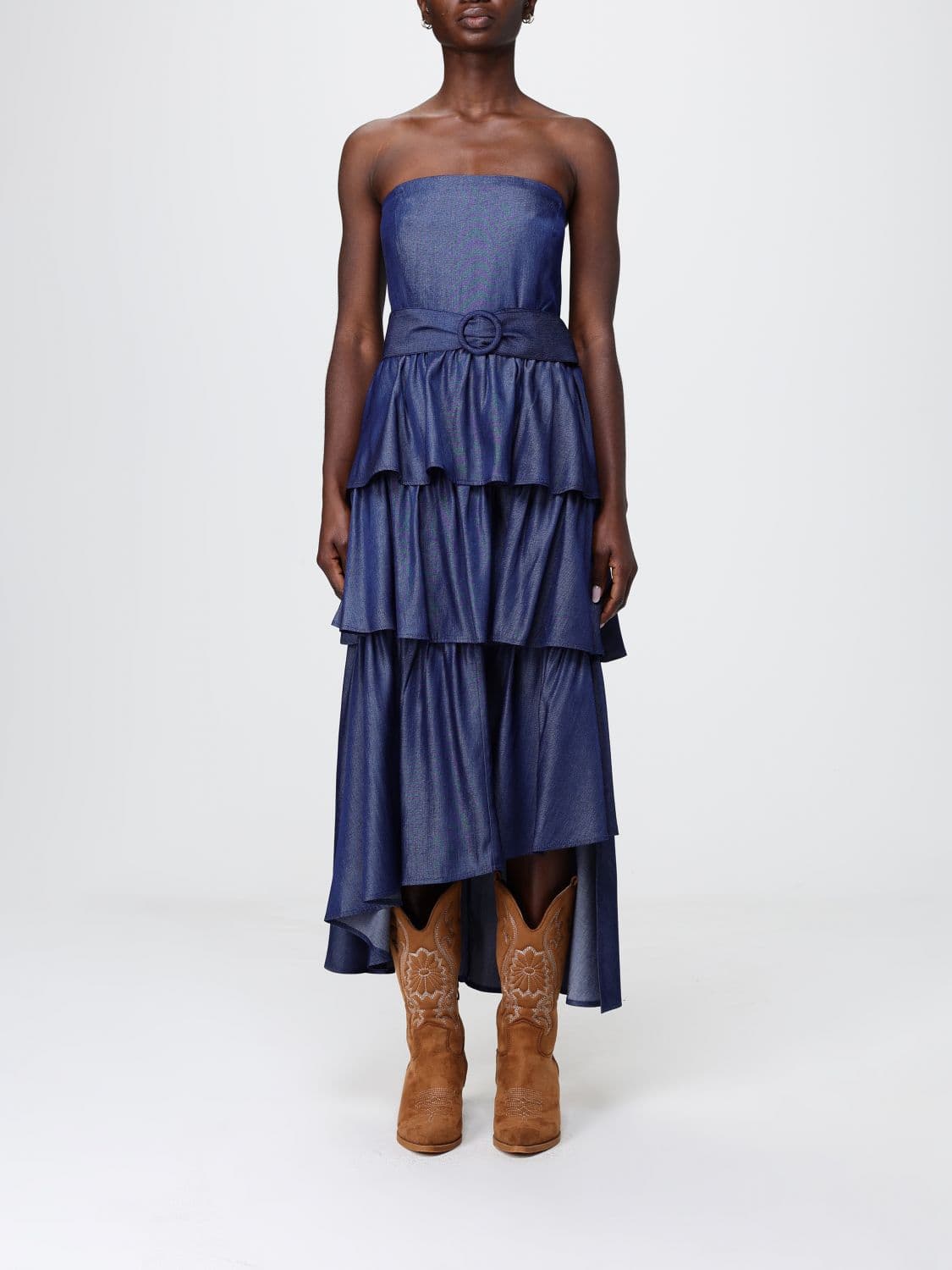 Liu Jo Chambray Midi Dress With Ruffles · 38