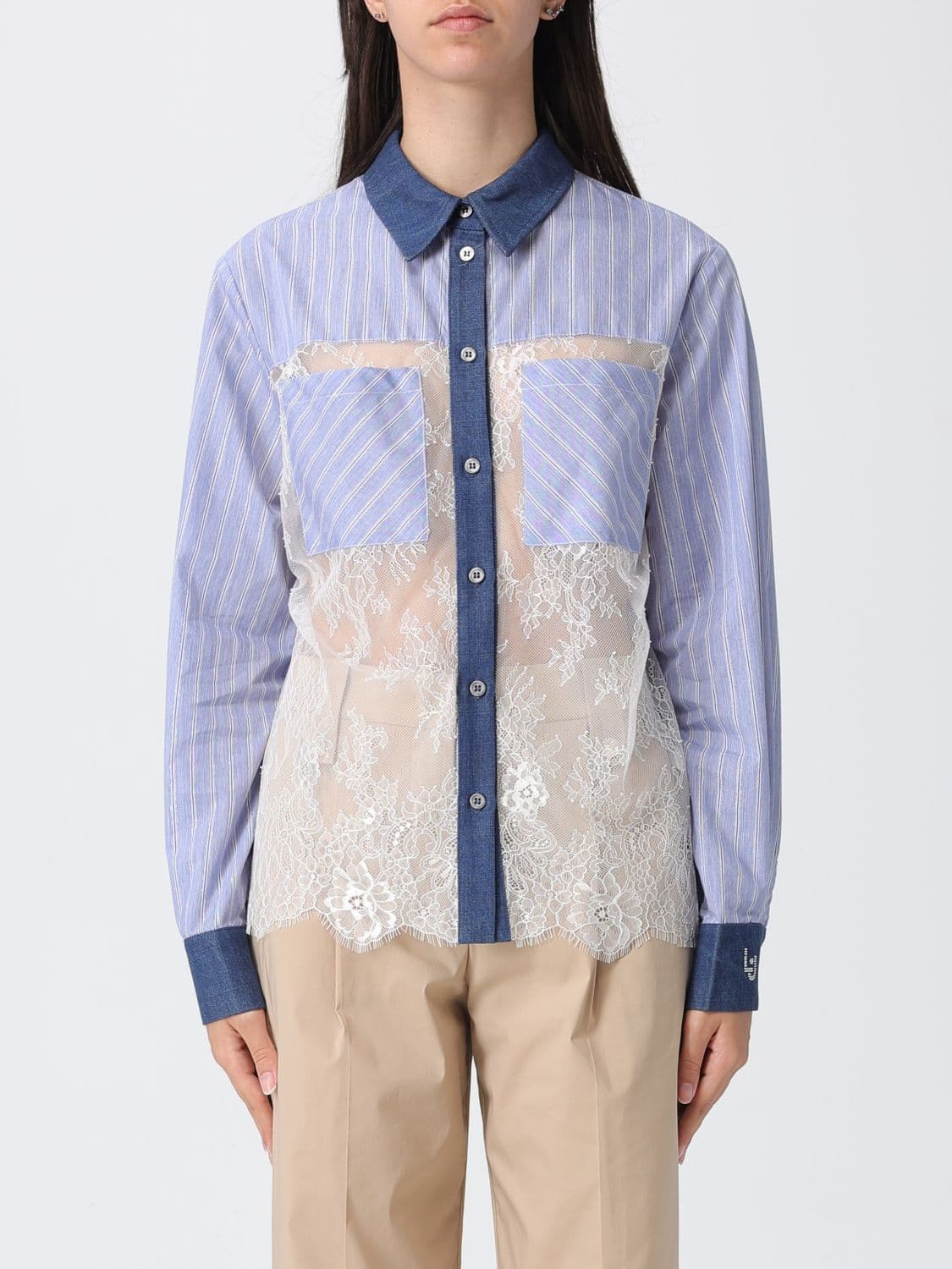 Liu Jo Cotton Blend Shirt With Lace Inserts