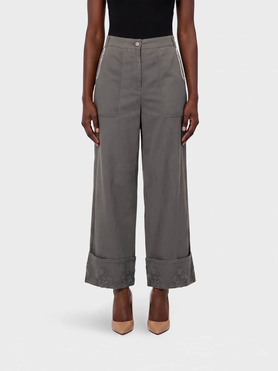 Liu Jo Cotton Cropped Trousers with Rhinestones
