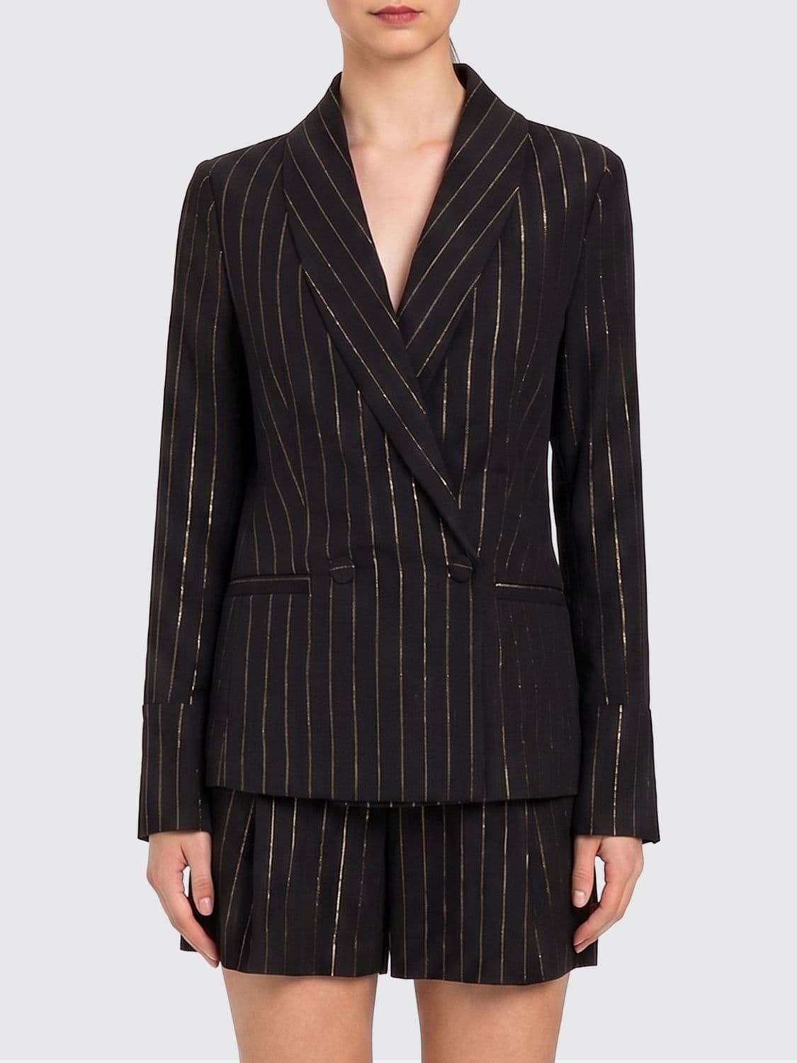 Twinset U & b Pinstriped Cotton Blend Double Breasted Blazer