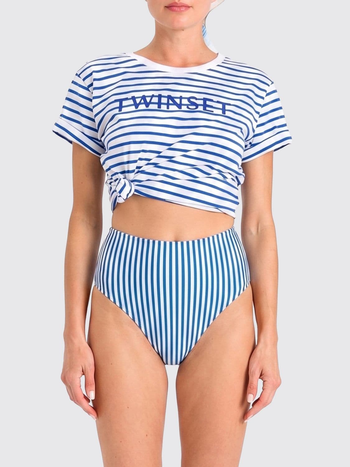 Twinset U & b Striped Cotton T-shirt with Logo