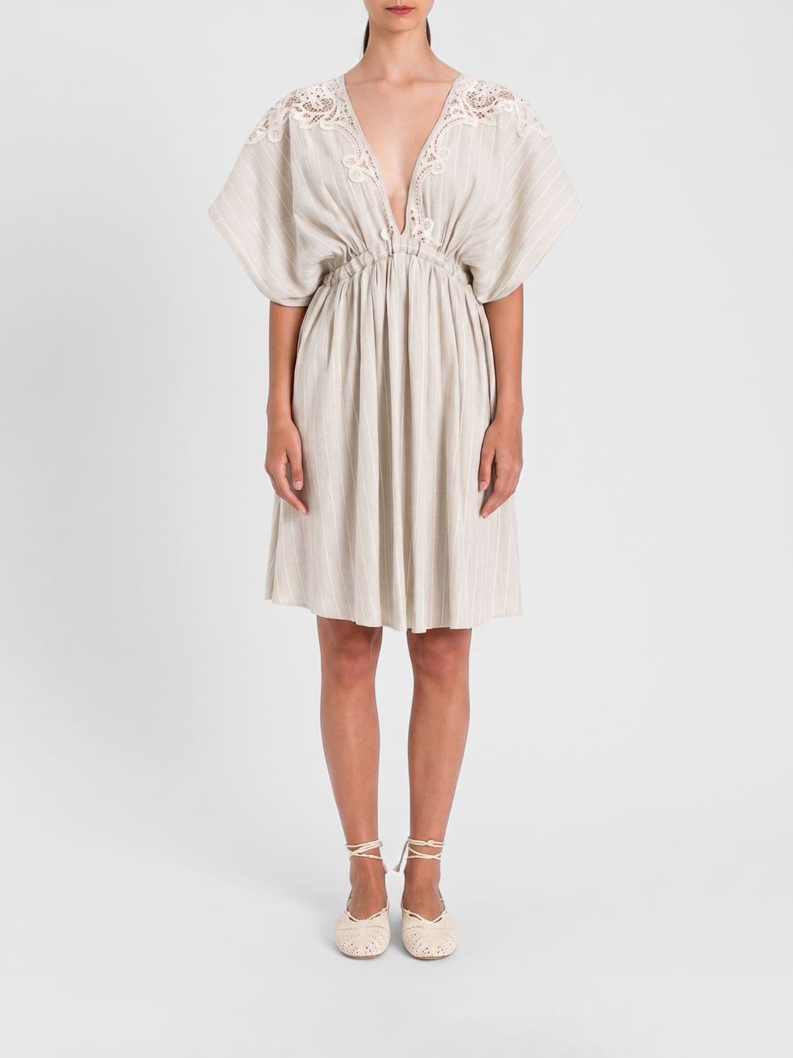 Twinset U & b Mini Dress in Linen Blend with Lace Inserts