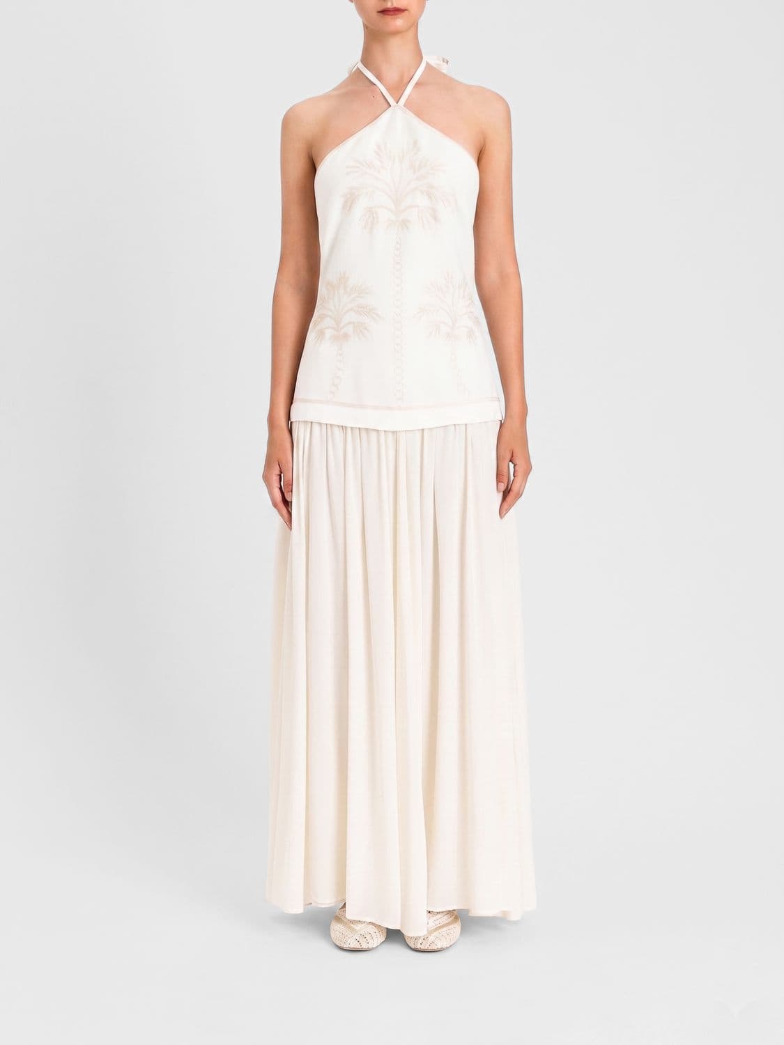 Twinset U & b Long Linen Blend Dress with Embroidery