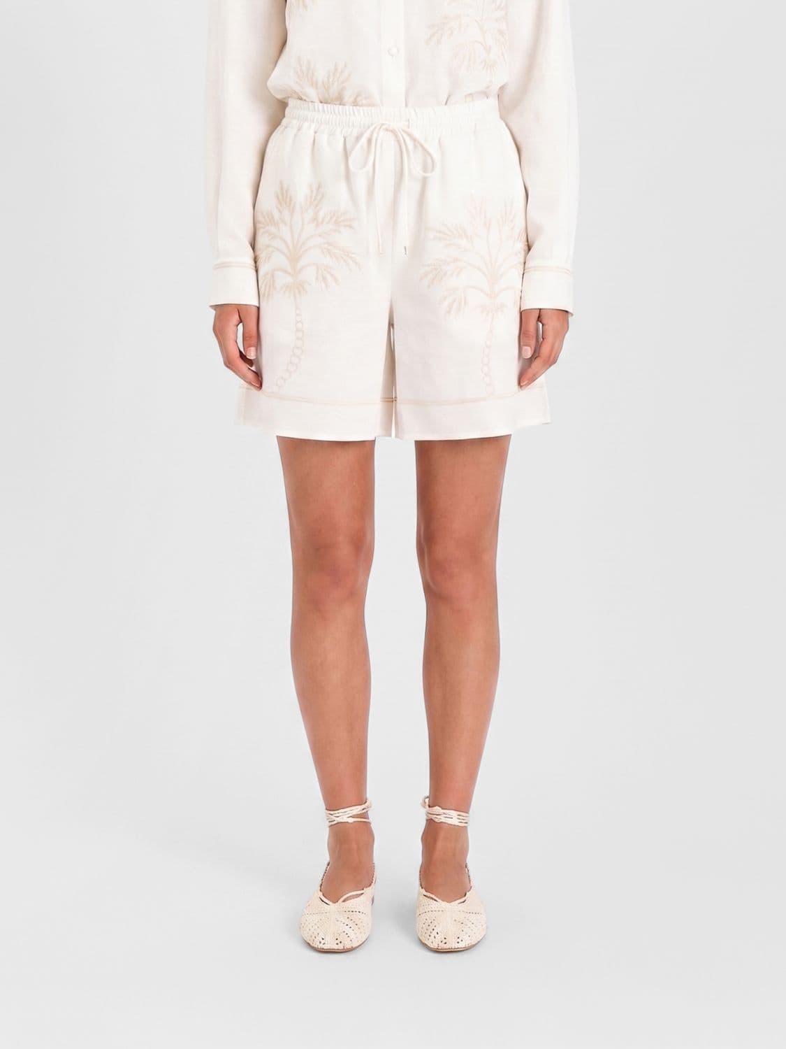 Twinset U & b Linen Blend Shorts with Embroidery