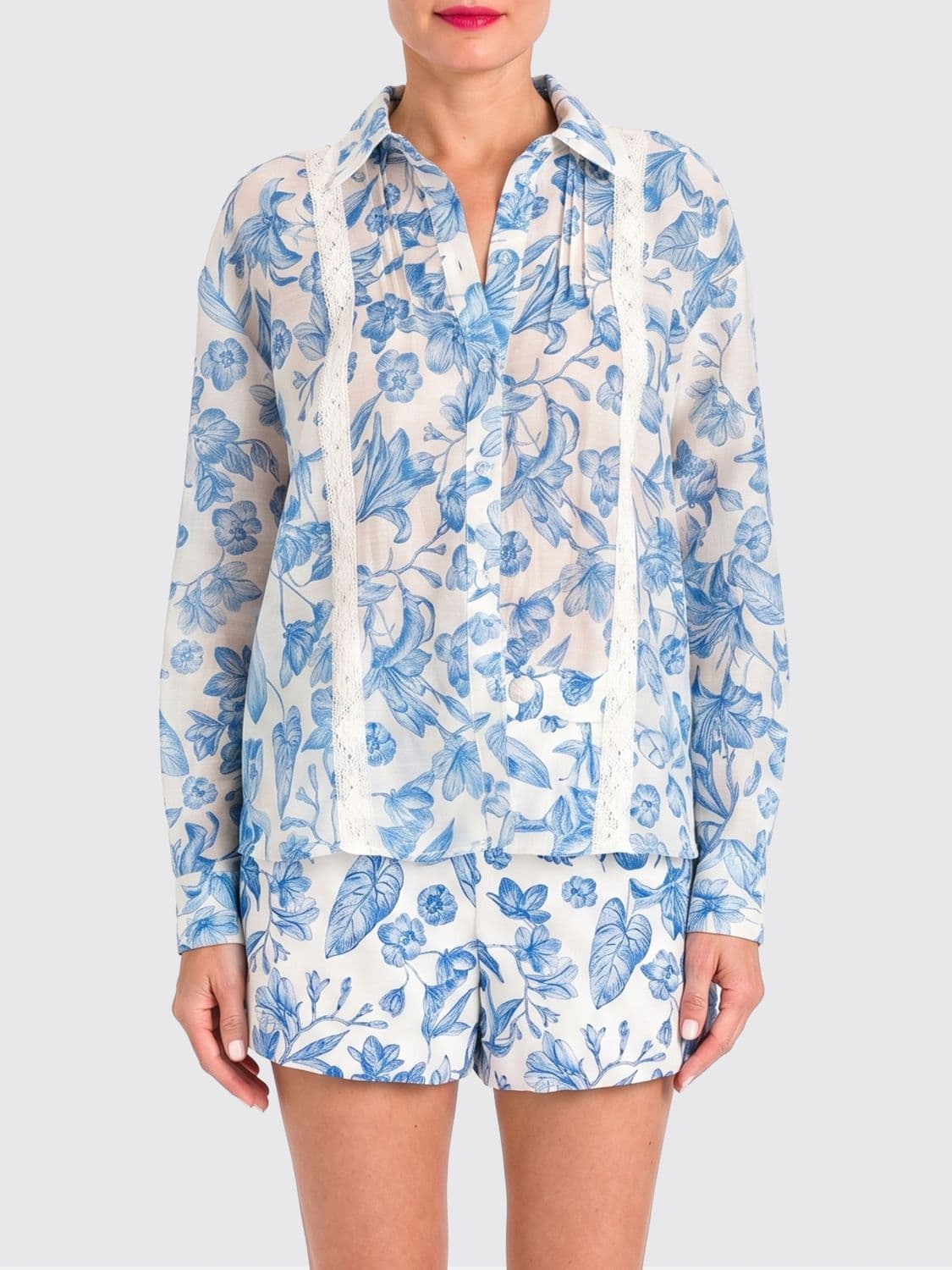 Twinset U & b Linen Blend Shirt with Floral Print · L