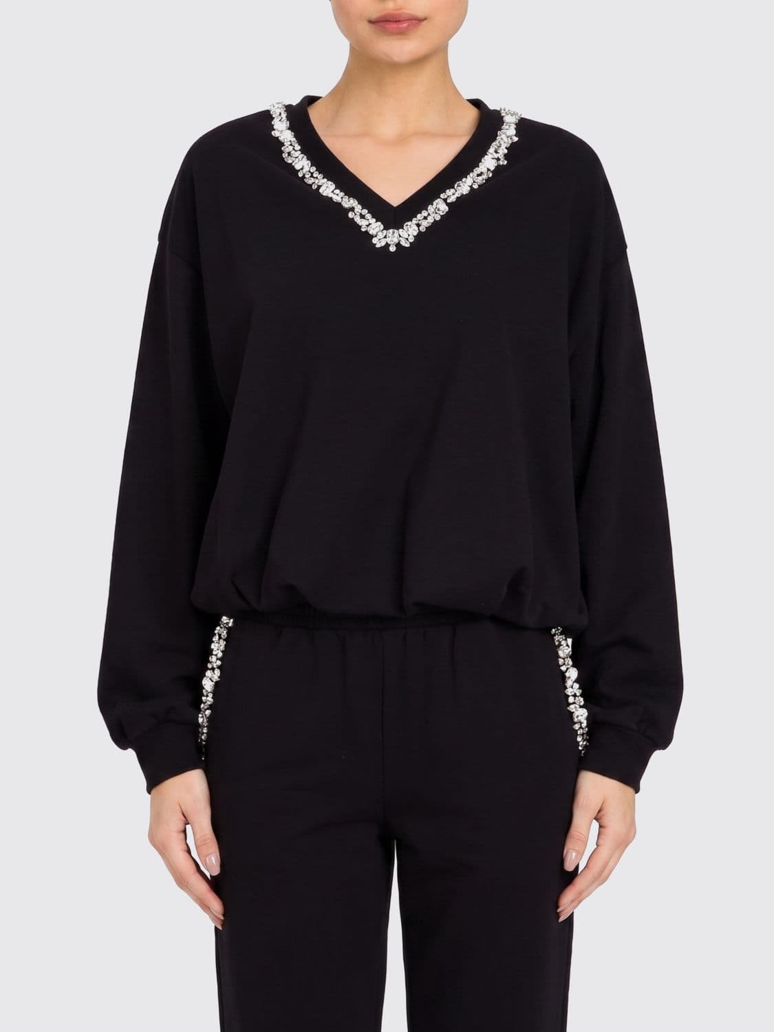 Twinset U & b Cotton Blend Sweatshirt with Rhinestones