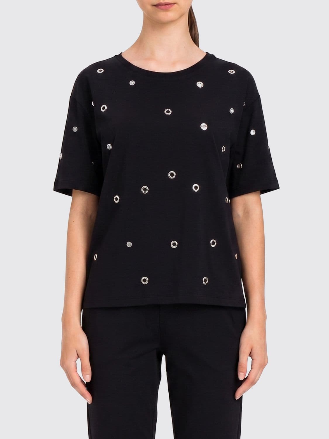 Twinset U & b Cotton T-Shirts with Eyelets and Rhinestones