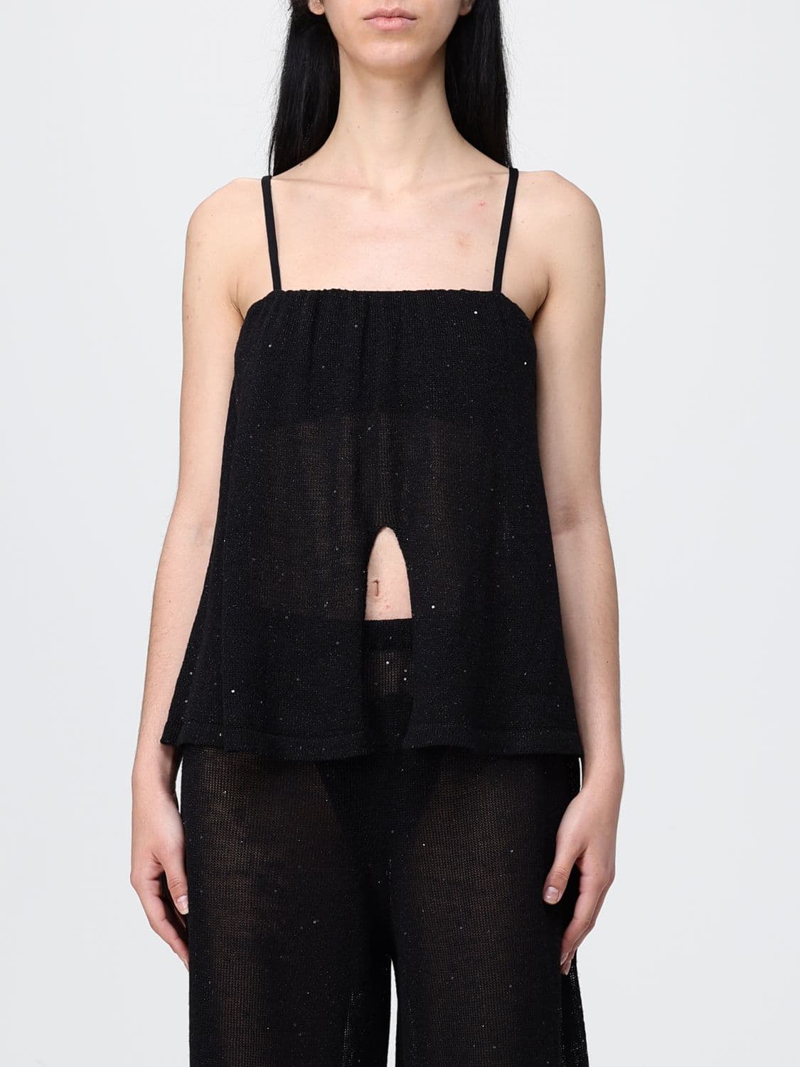 Liviana Conti Cotton Knit Top with Sequins