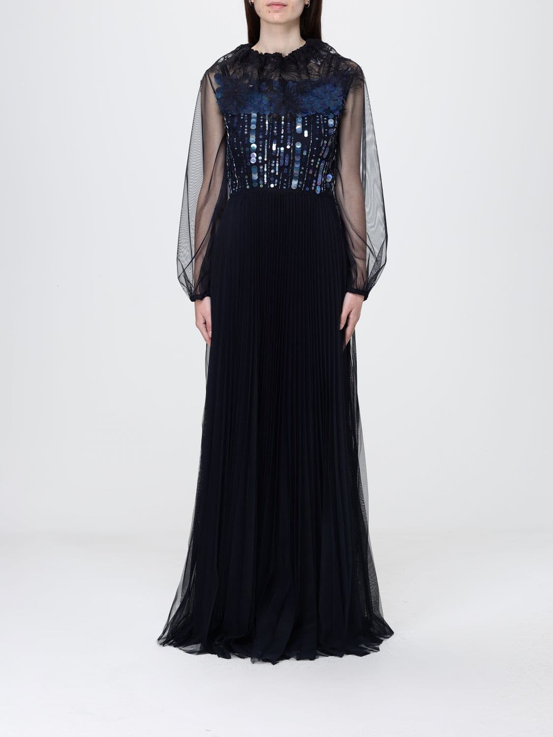 Fabiana Filippi Crêpe Long Dress with Embroidery