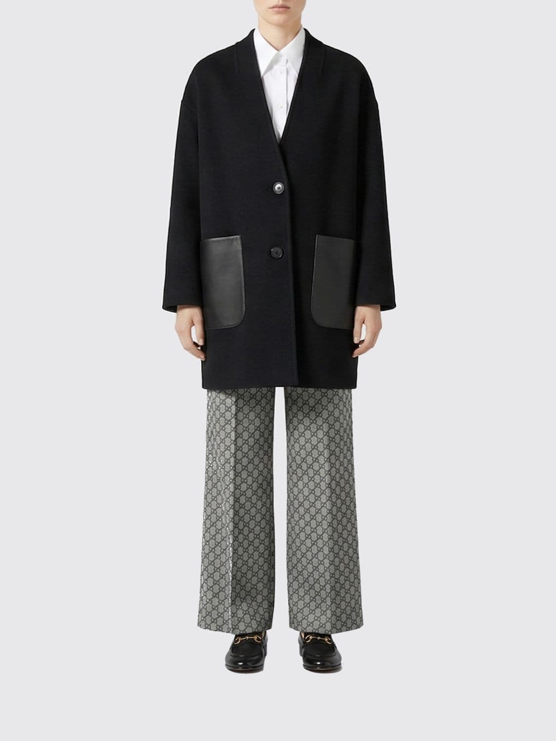 Gucci Wool Coat with Leather Patch Pockets · 40