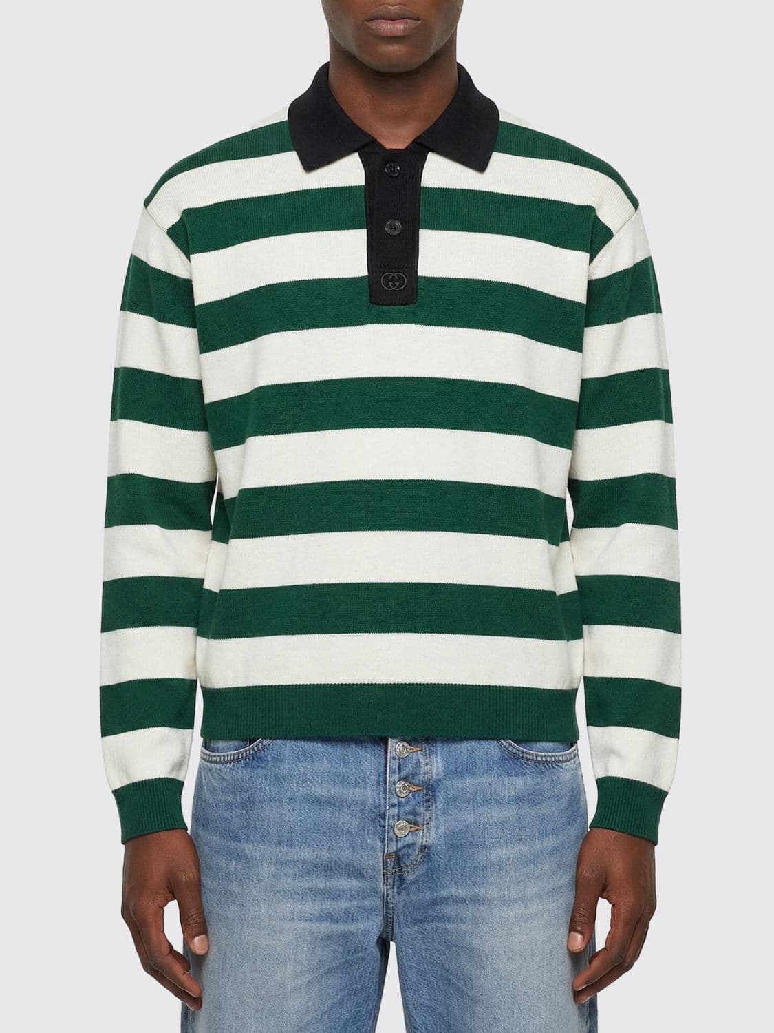 Gucci Striped Cotton And Silk Polo Shirt · L