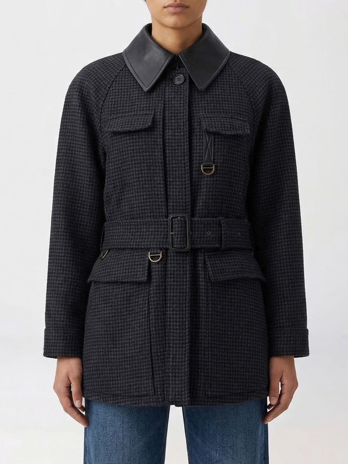 Chloé Houndstooth Virgin Wool Coat · 44