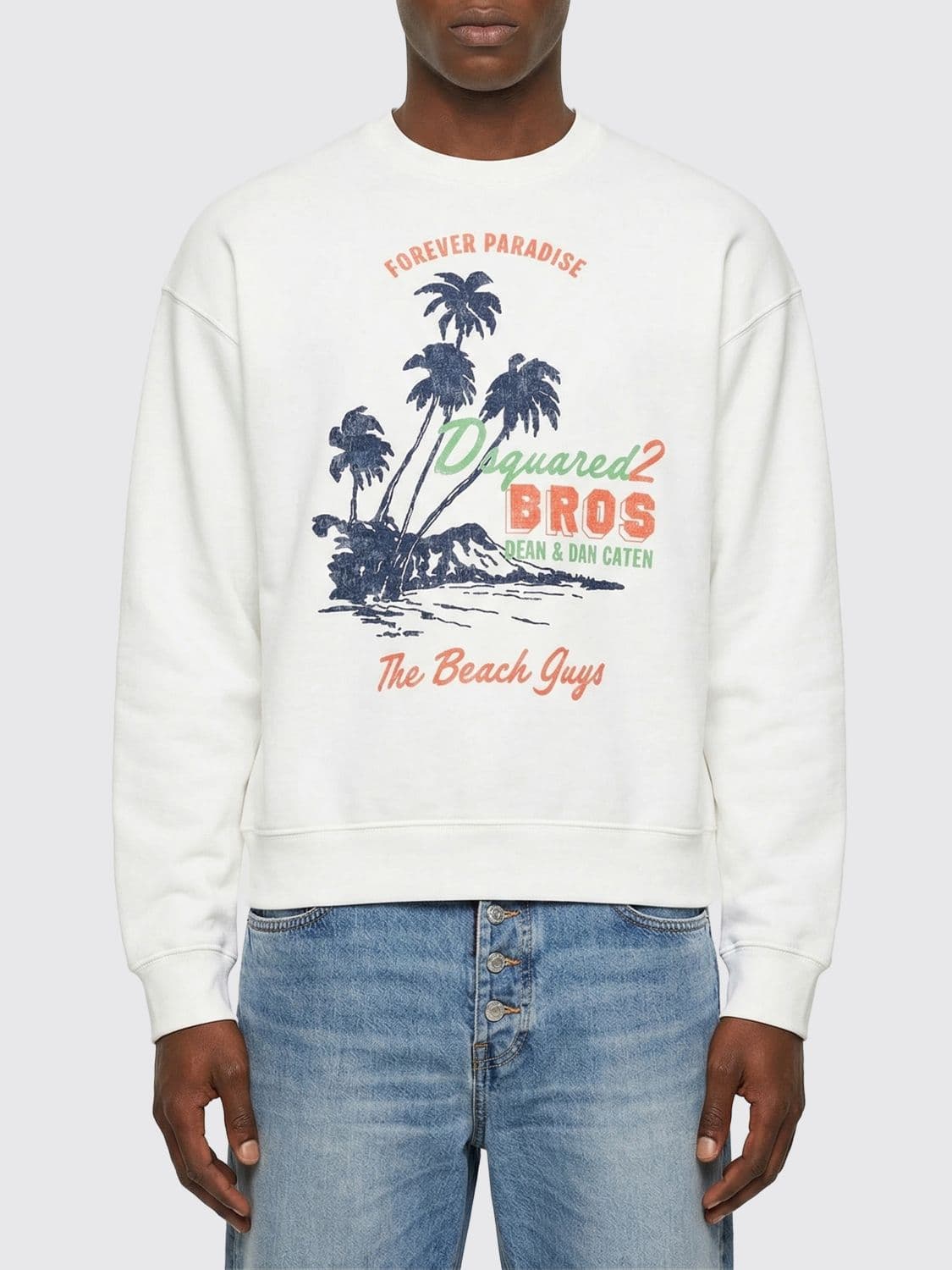 Dsquared2 Printed Cotton Crewneck Sweatshirt