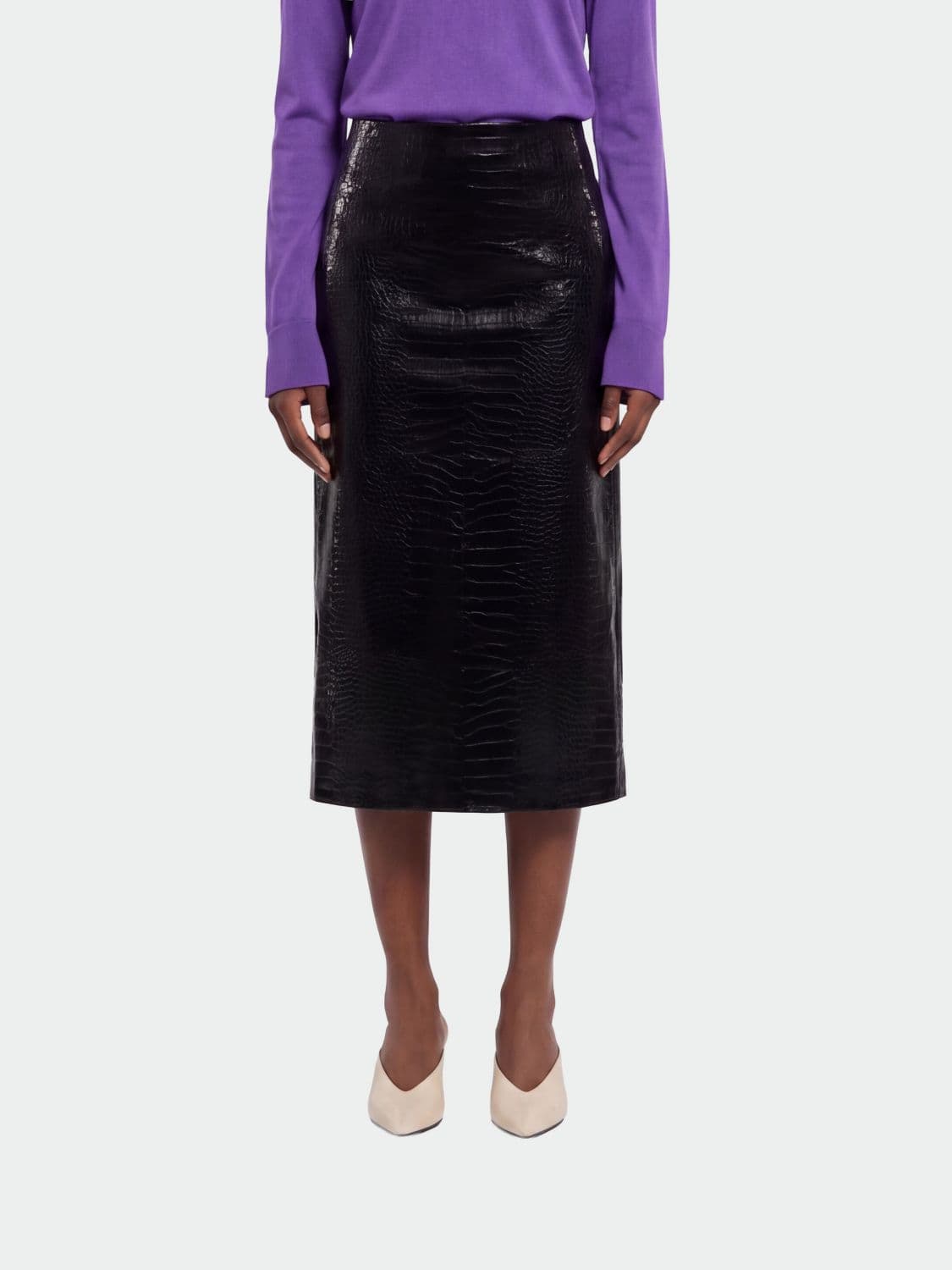 Gucci Python Print Leather Midi Skirt