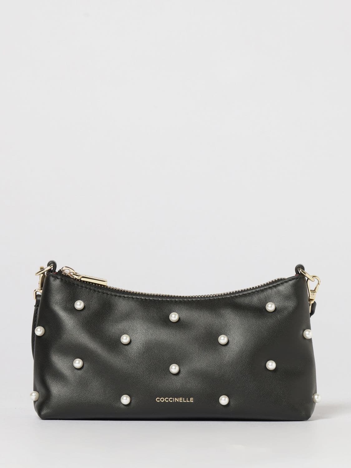 Coccinelle Aura Leather Shoulder Bag with Synthetic Pearls