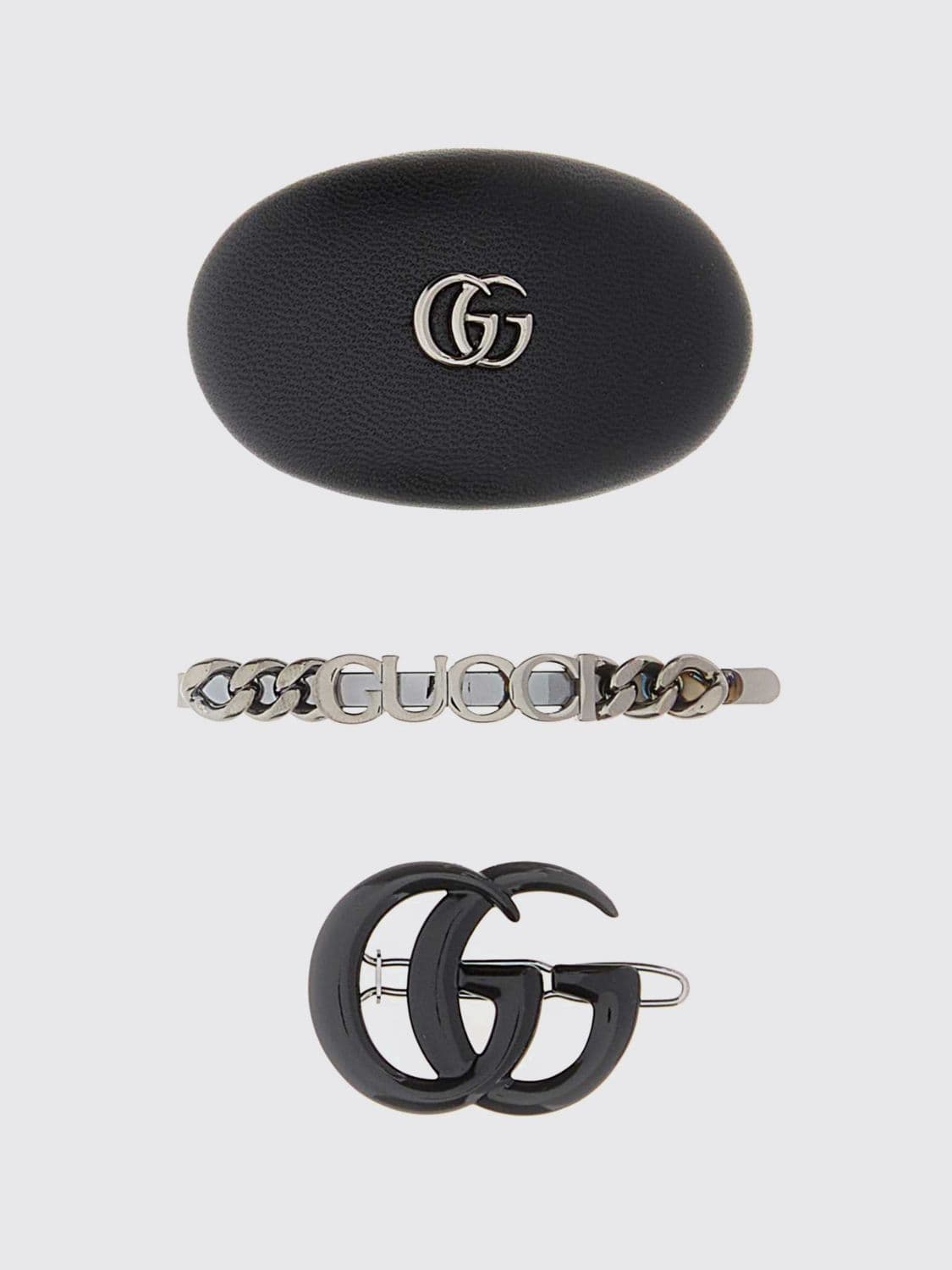 Gucci Set of 3 Metal and Leather Hair Clips