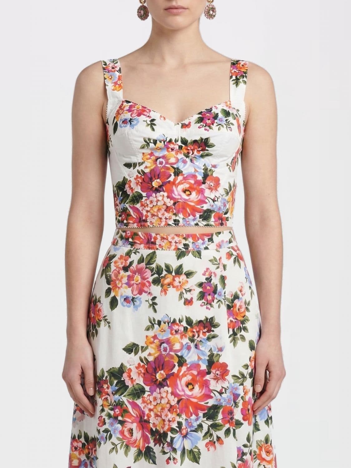 Dolce & Gabbana Floral Print Cotton Bustier Top · 46