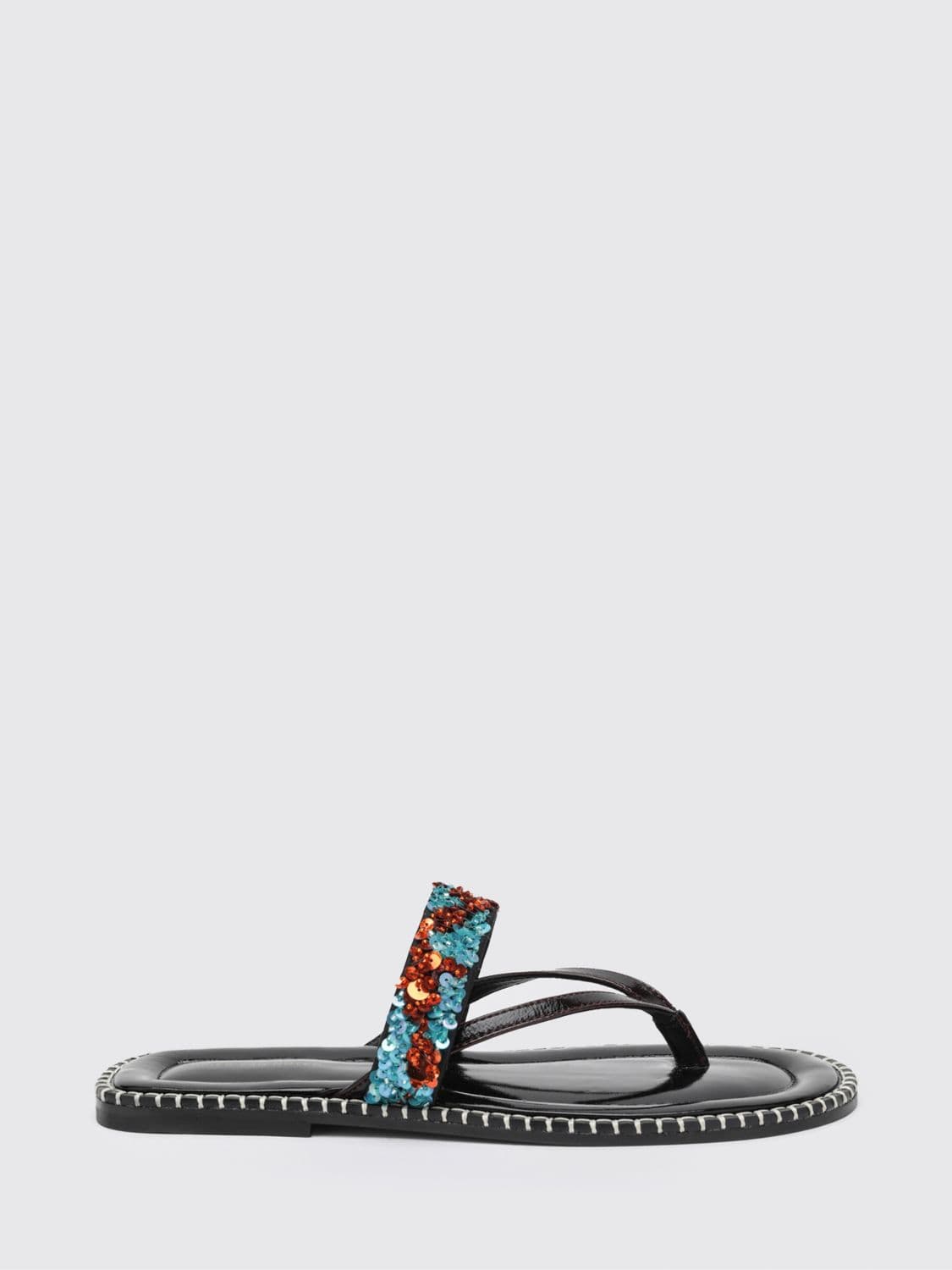 Dries Van Noten Leather Sandal with Embroidered Sequins