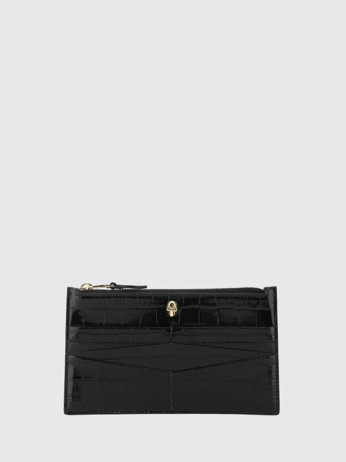 Mcqueen Skull Crocodile Print Leather Card Holder