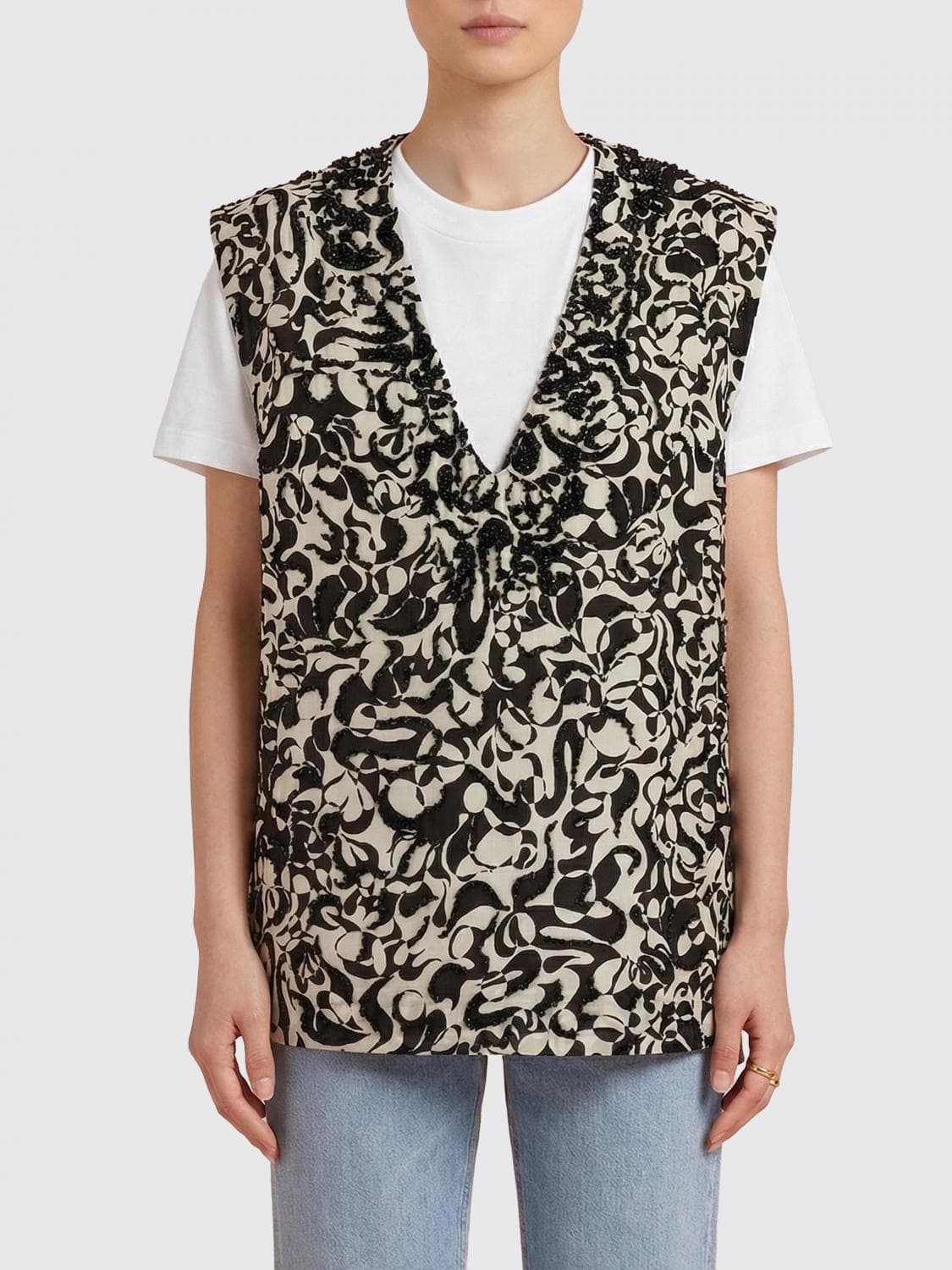 Dries Van Noten Abstract Pattern Crepe Vest