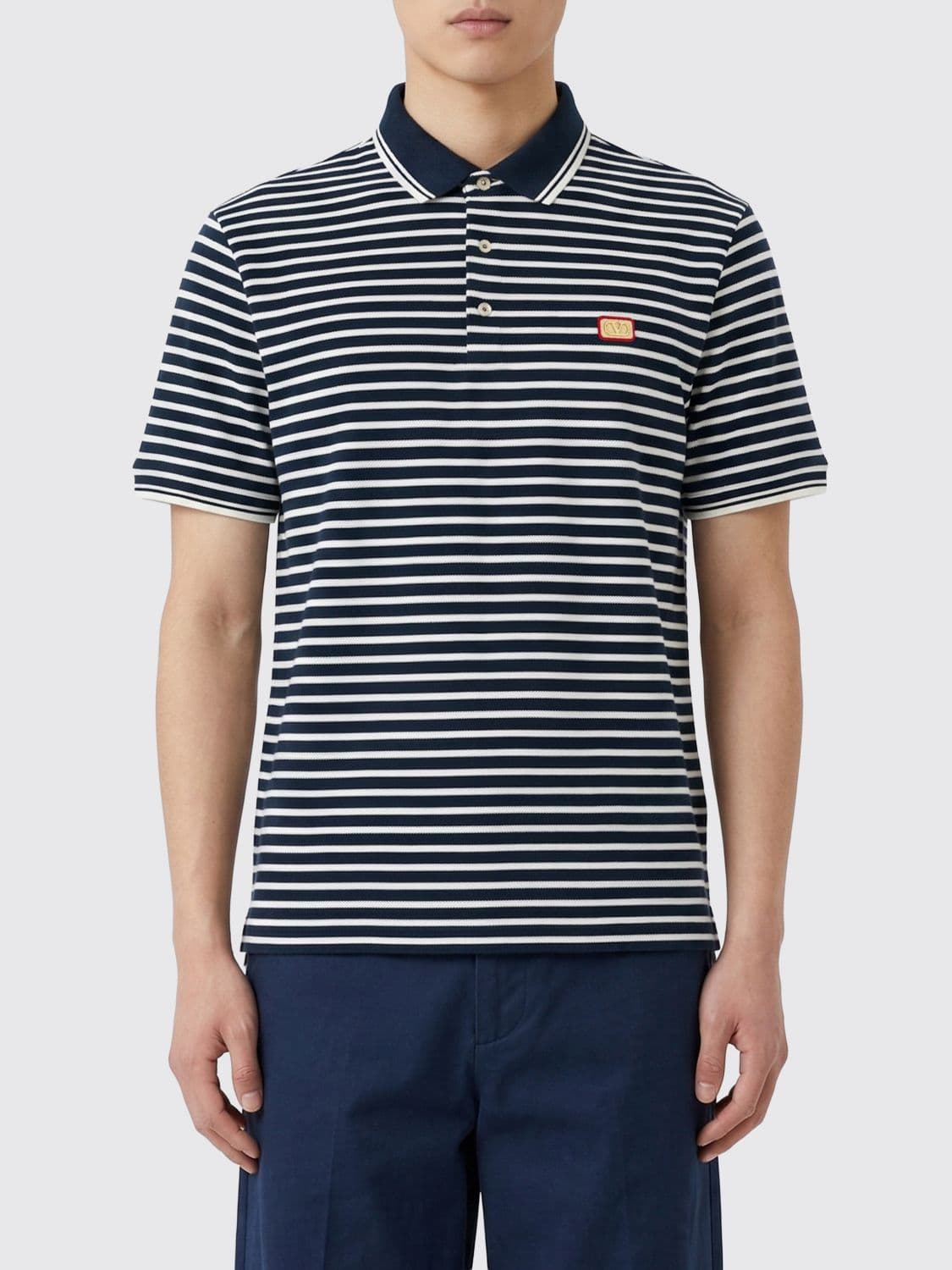 Valentino Striped Cotton Polo Shirt with Logo