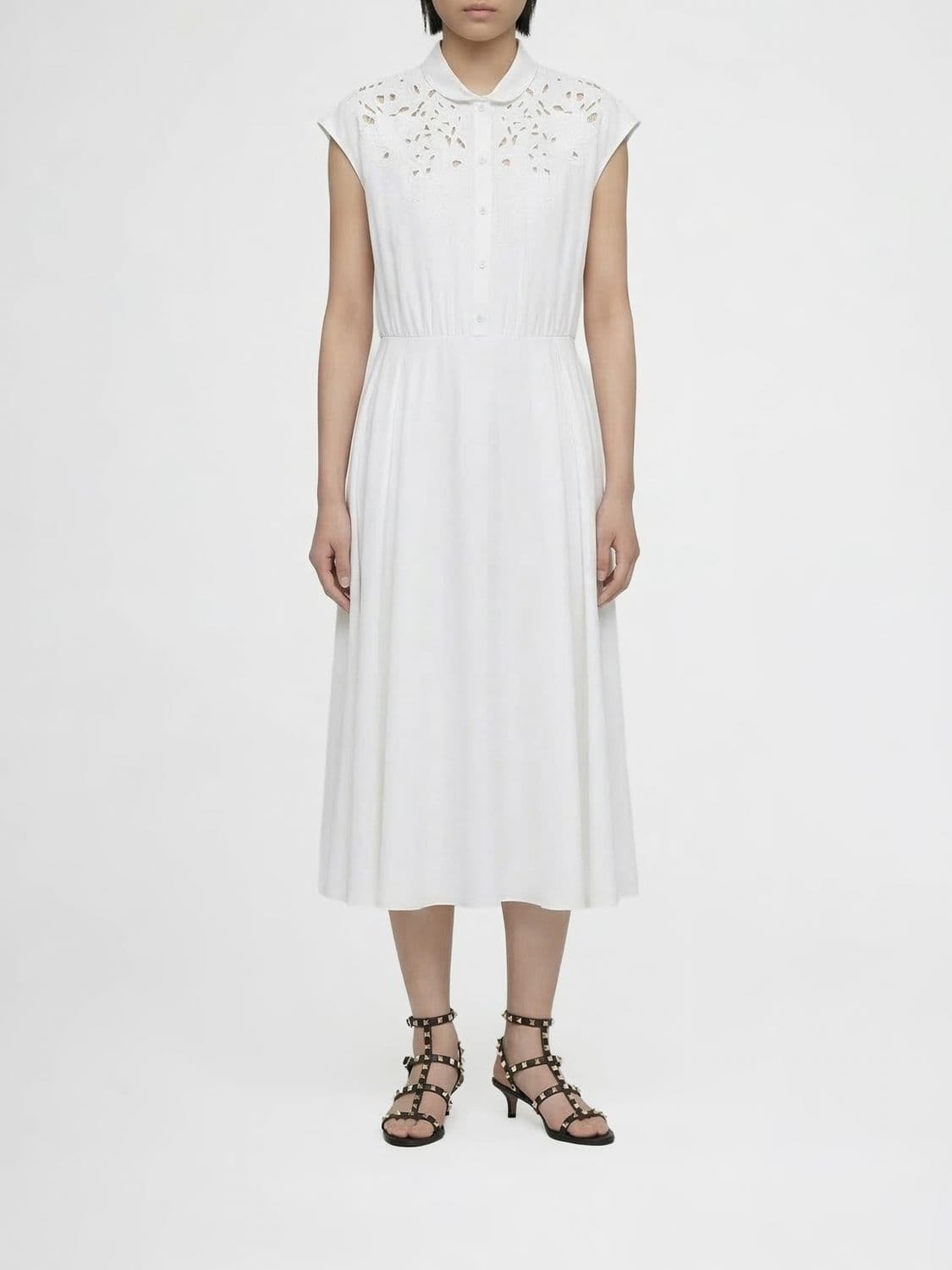Valentino Cotton Chemisier Dress with Lace Inserts