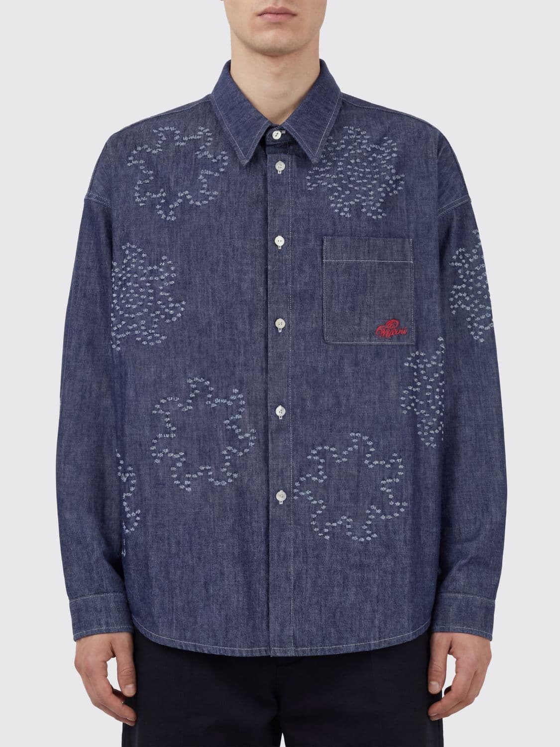 Marni Cotton Denim Shirt with Graphic Print