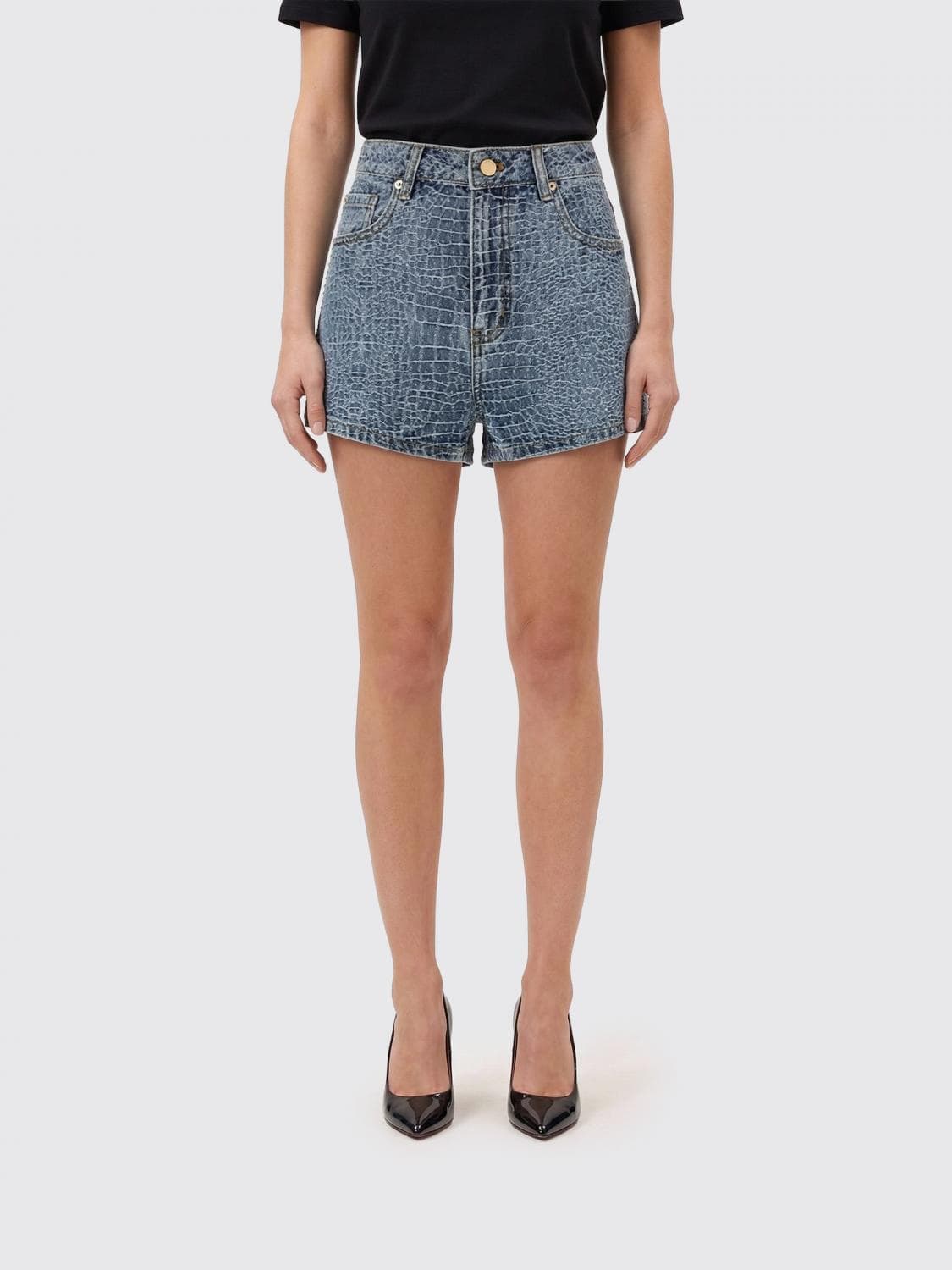 Self-Portrait Cotton Shorts with Crocodile Print
