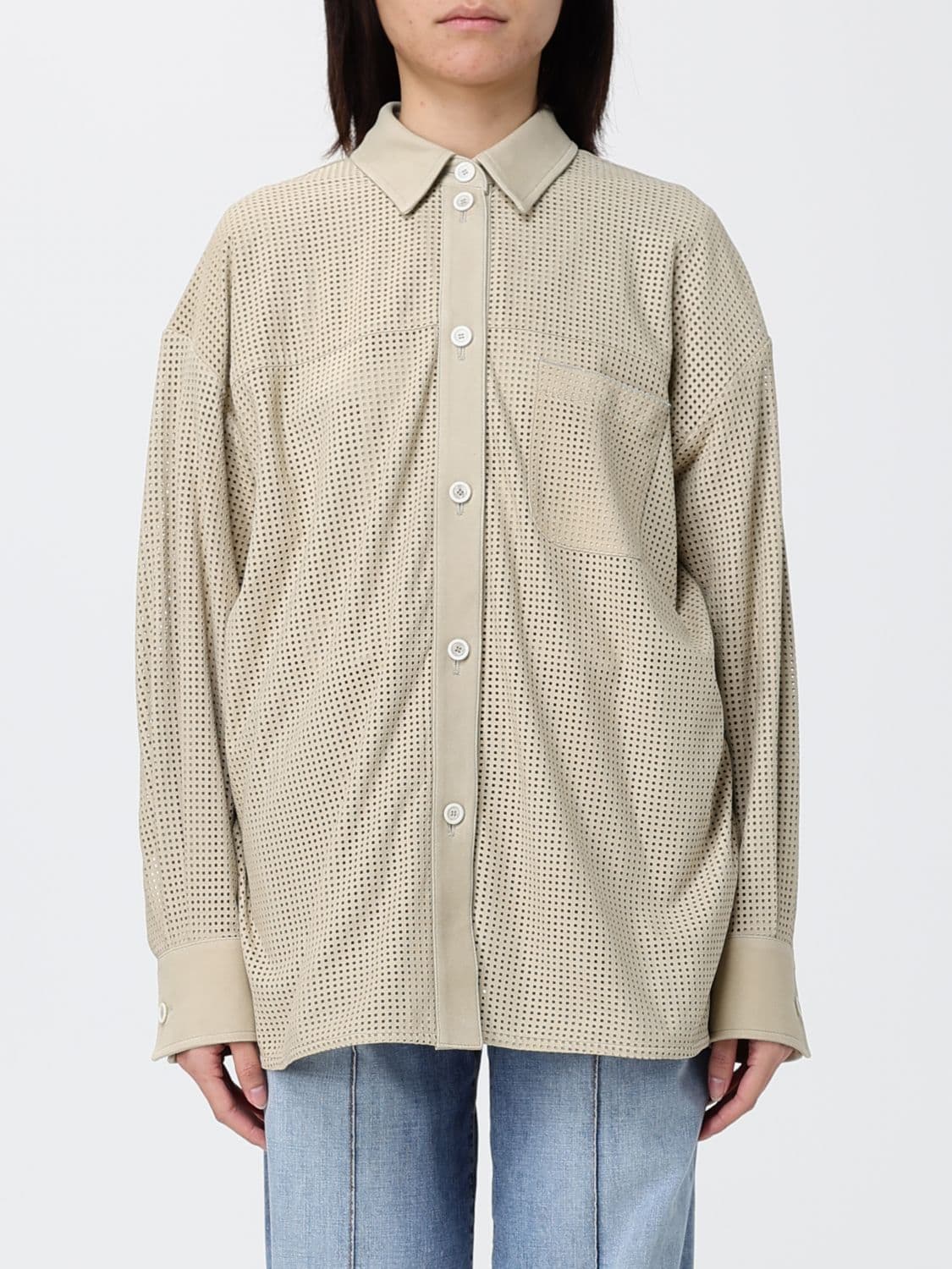 Fabiana Filippi Perforated Leather and Nylon Overshirt
