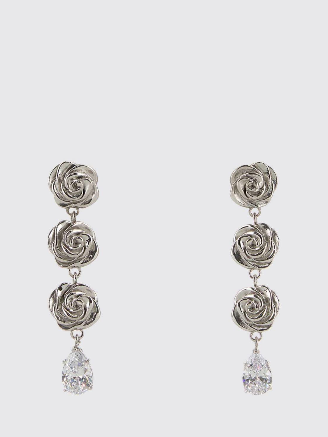 Magda Butrym Brass Earrings with Flowers and Rhinestones