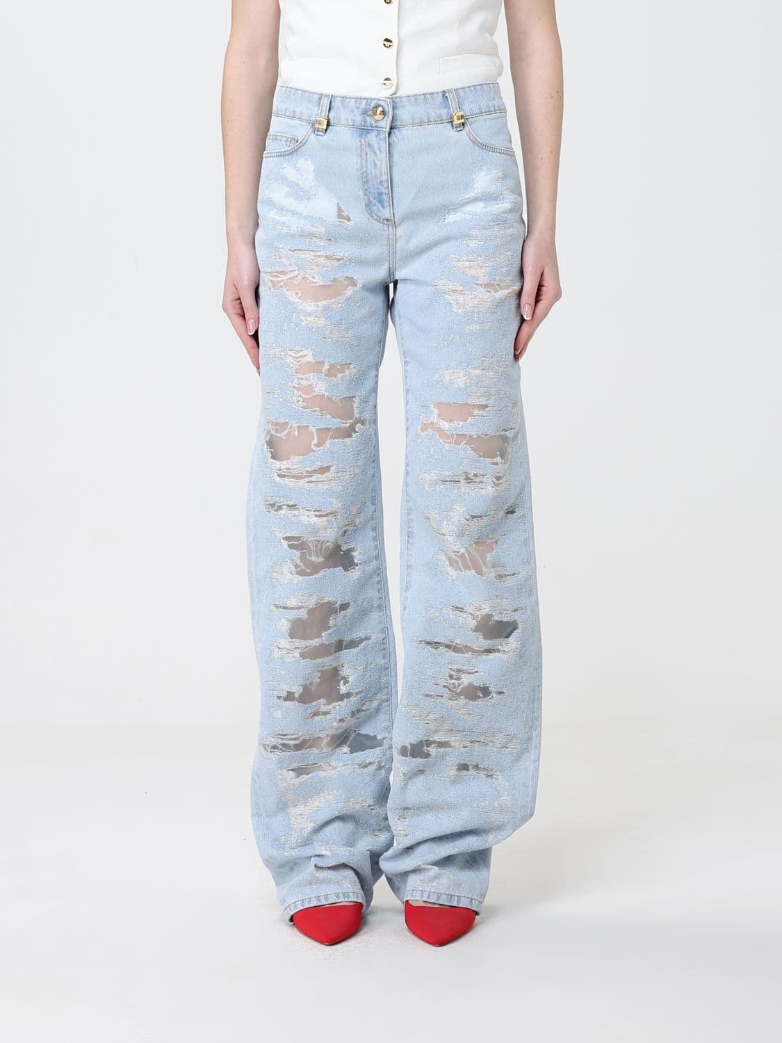 Elisabetta Franchi Distressed Denim Straight Jeans